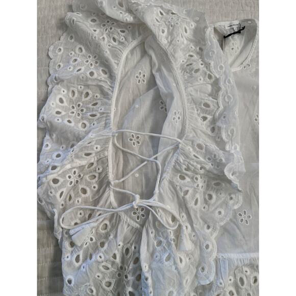 UNSUBSCRIBED Blouse Womens Medium Eyelet Ruffle Boho Embroidered Top Shirt - Picture 5 of 10